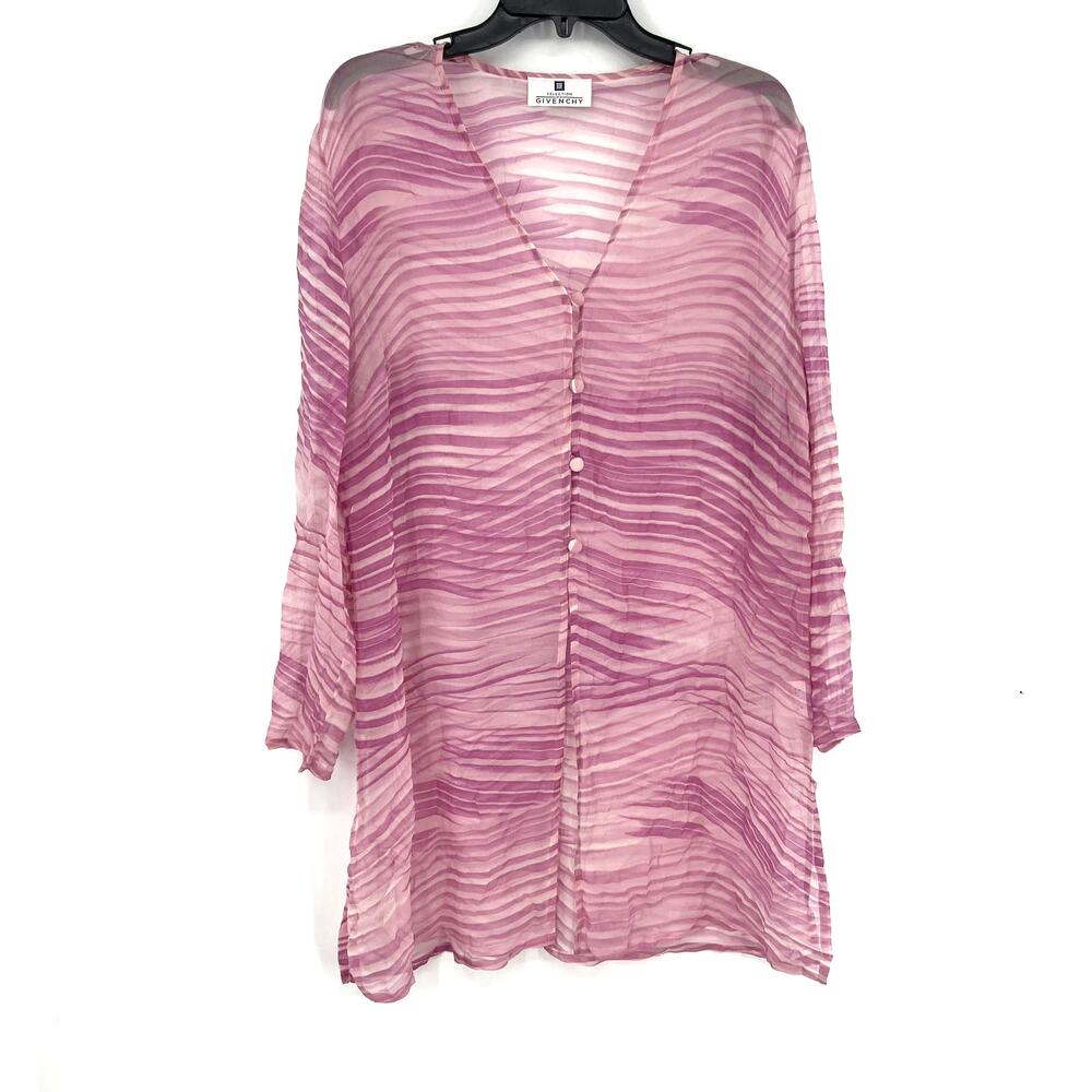 VTG Givenchy Pink Full Sheer Half Button Silk Tunic Top Cover Up Plus Size 14W